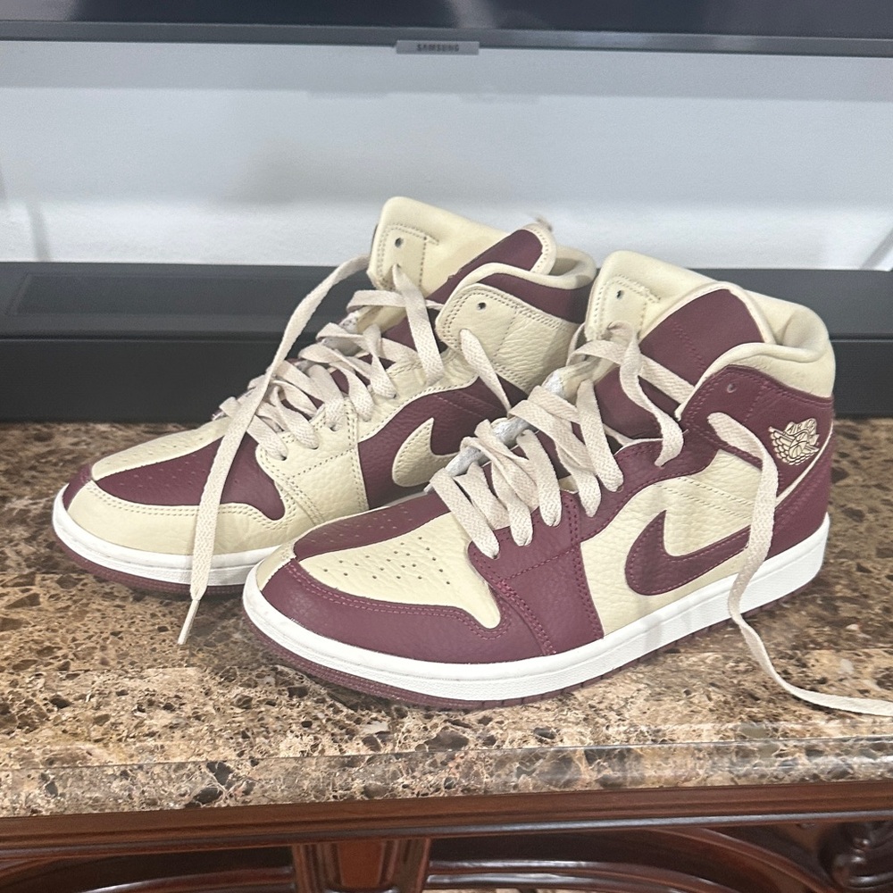 Jordan Women's Sneakers in Cream and Burgundy